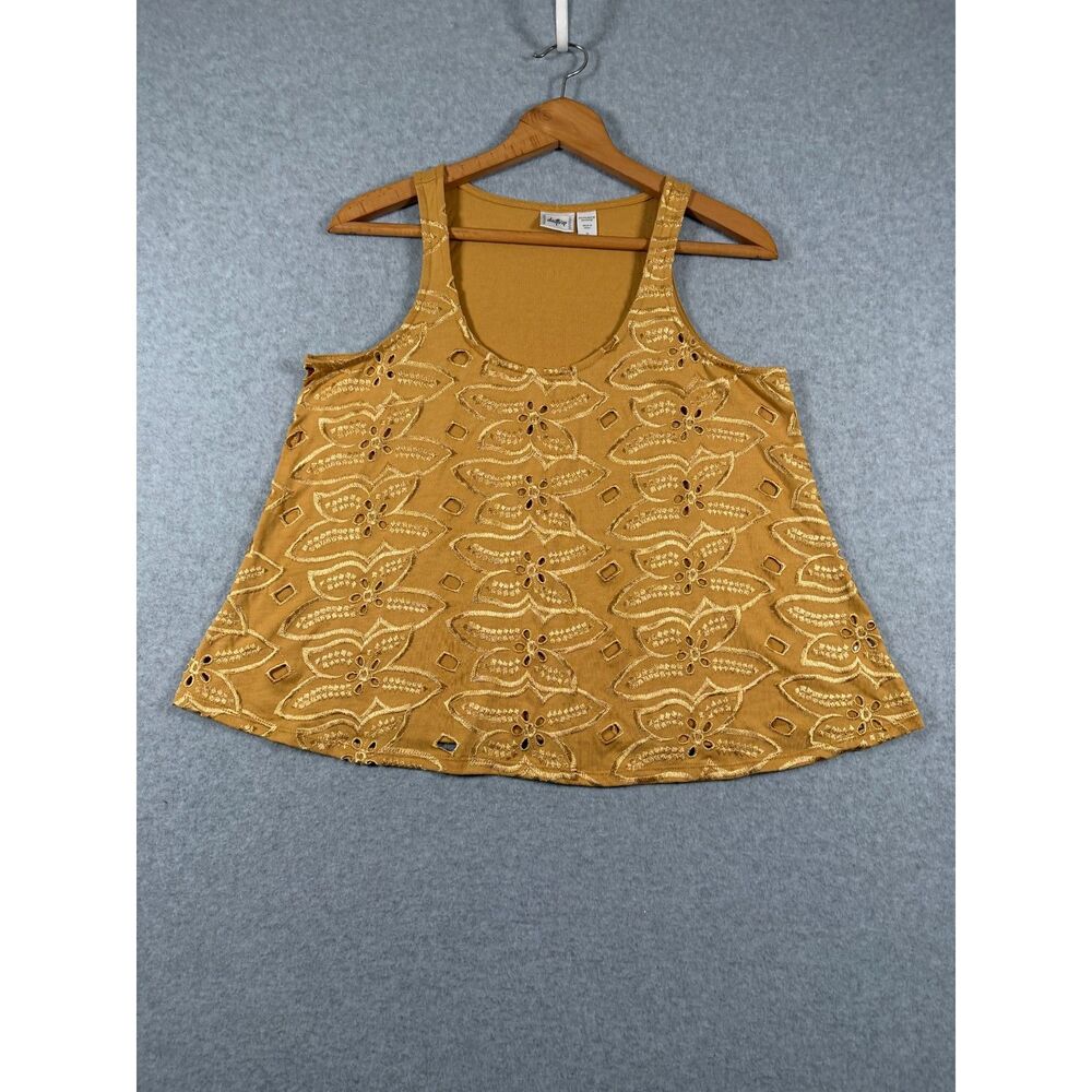 Daytrip Women's Medium Honey Gold Eyelet Embroidered Flowy Tank Top Boho 3966